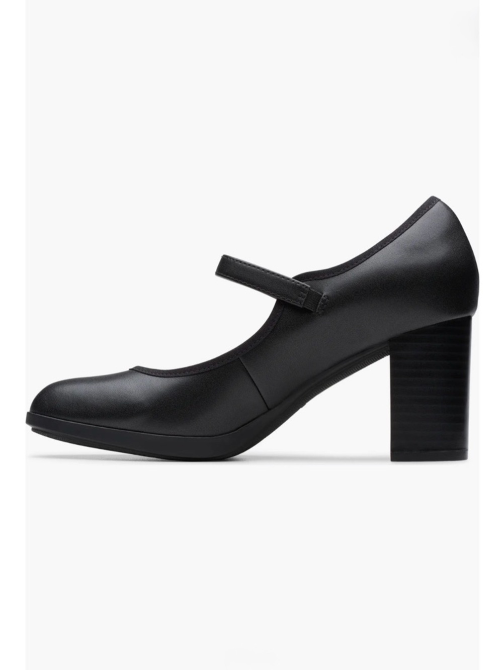 Clark’s Black Bayla Lily Round Leather Mary Jane Block Heel Pump - Picture 6 of 6